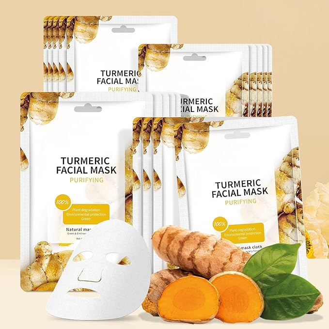 Sheet Masks Turmeric Face Sheet Mask for Acne, Anti Acne Face Sheets Mask, Face Mask Skin Care, Hydrating Face Masks Skincare, Facial Mask Sheet Facial Masks for Breakouts Pimple Oil Control 10 Sheets