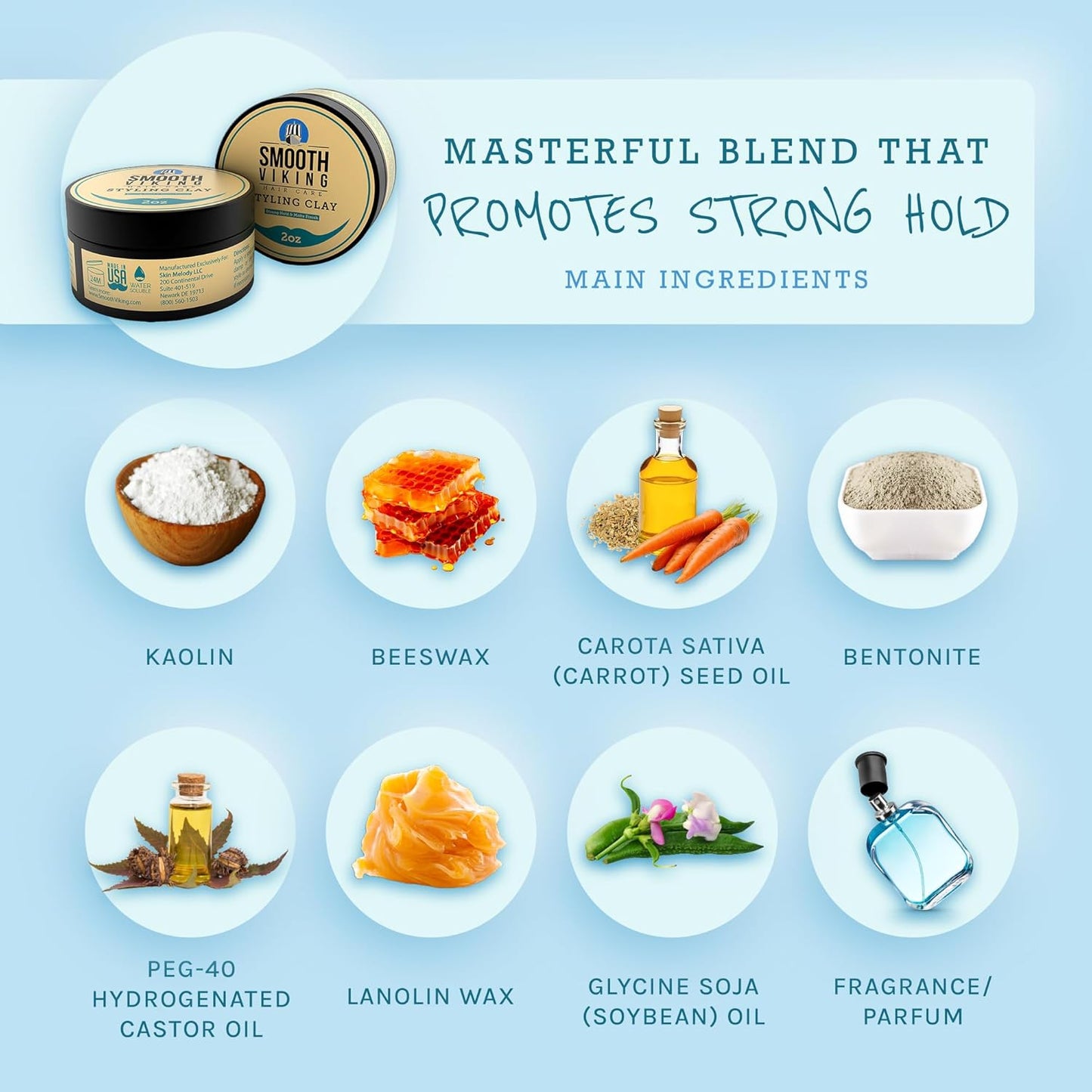 Smooth Viking Hair Clay for Men - Strong Hold Pomade, Hair Paste, Styling Clay With Matte Finish, Made in USA, 2oz