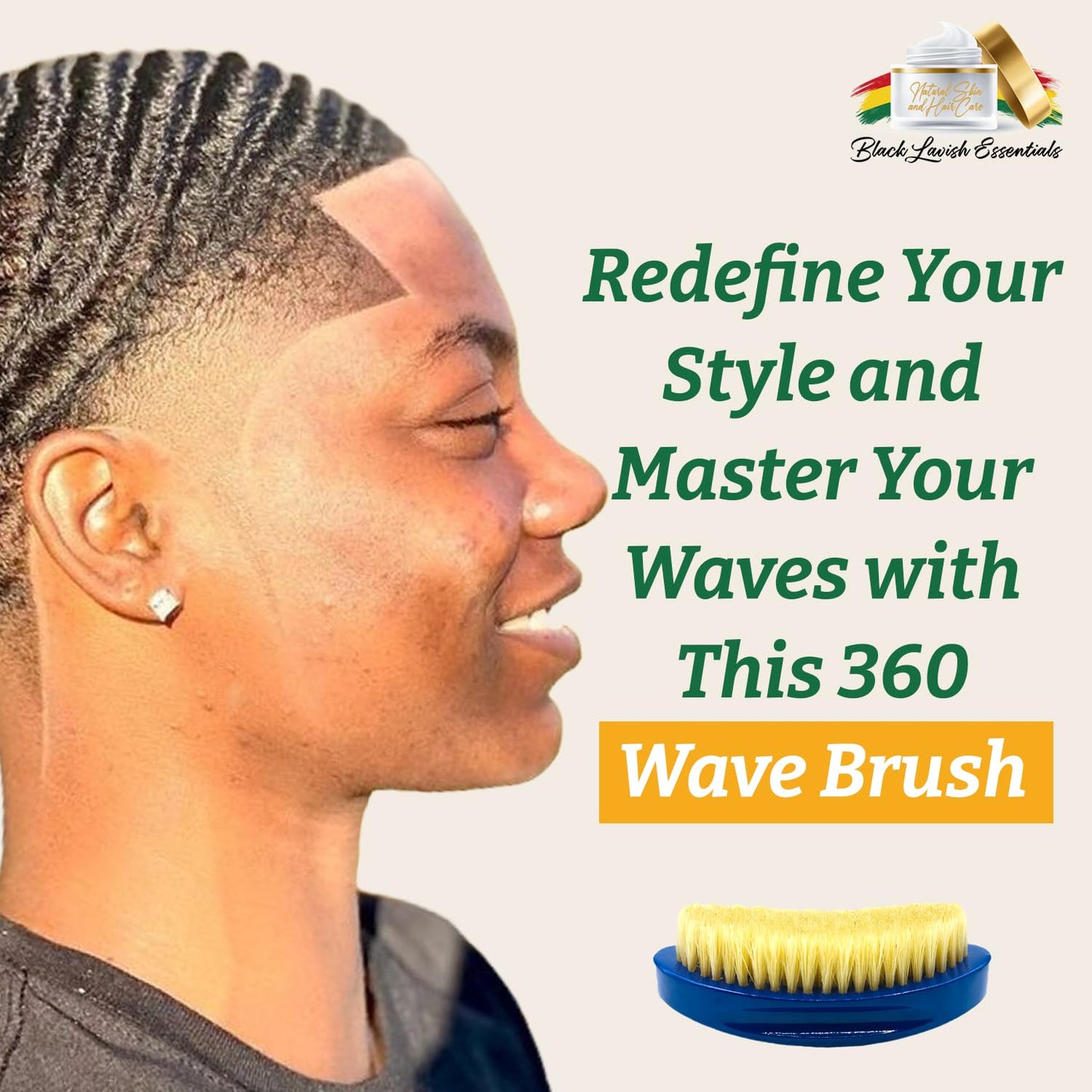 360 Wave Brush, Build Deeper Waves, Soft & Hard Boar Bristle Curved Brush BLACK LAVISH ESSENTIALS (Soft, Blue)