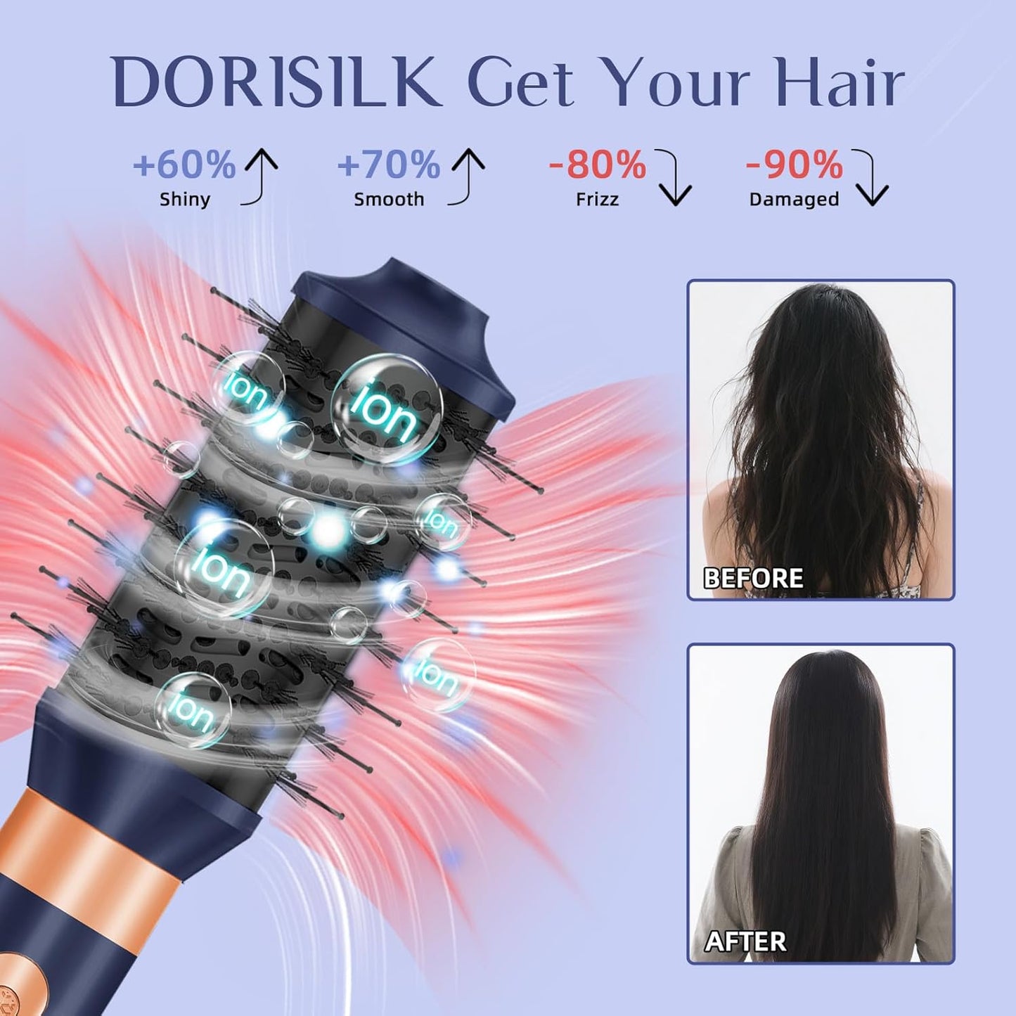 DORISILK 8 in 1 Hair Nora Styler & Hair Dryer Brush Blow Dryer, 110000 RPM High-Speed Hot Brush Styler and Auto Wrap Curlers, Negative Ions for Smoothing Straightening Curling Volumizing Drying, Blue