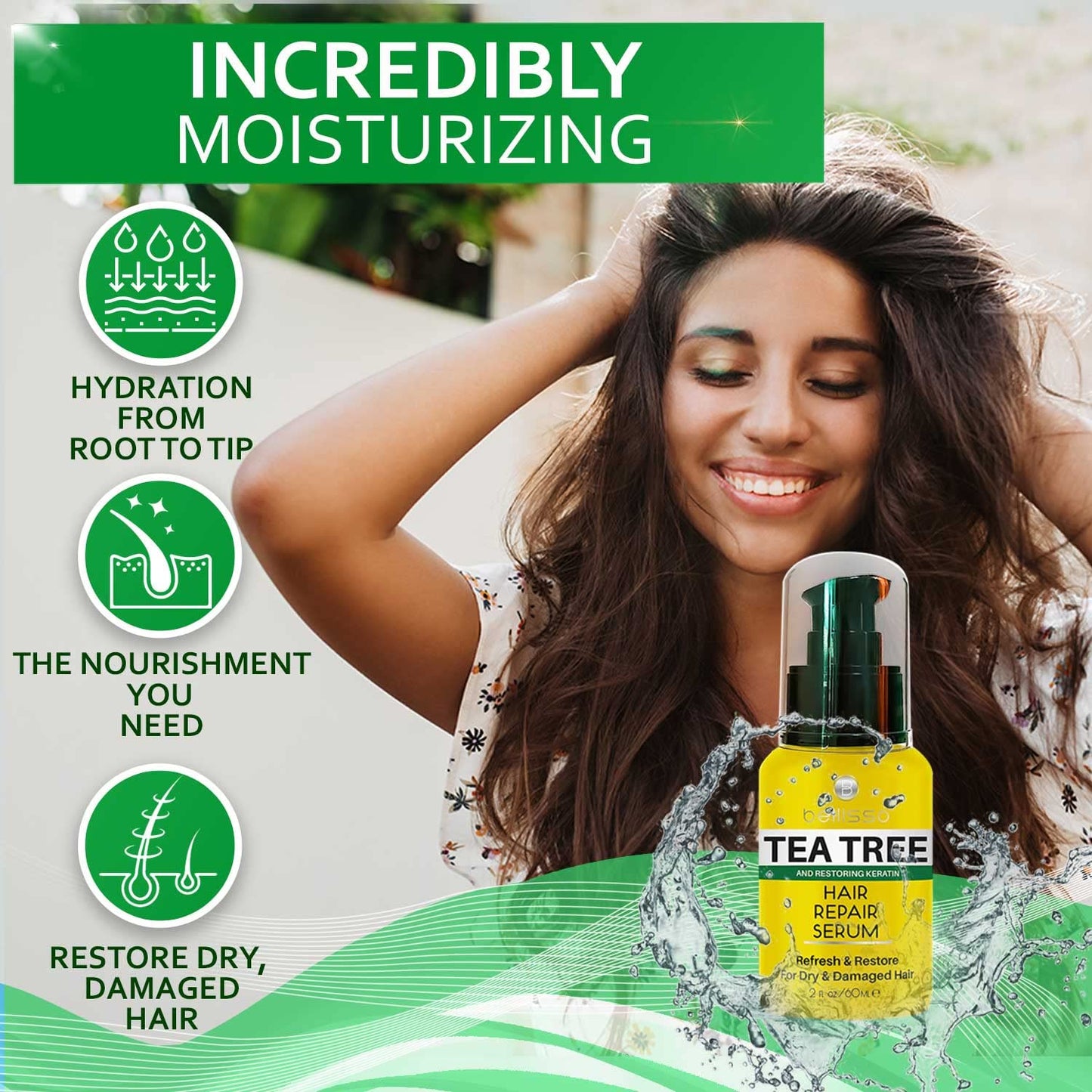 Tea Tree Oil Hair Serum - Moisturizer Treatment for Fighting Dandruff and Repair Dry, Damaged Hair and Itchy Scalp - Care and Styling Products for Women and Men - With Anti Frizz Keratin for Shine