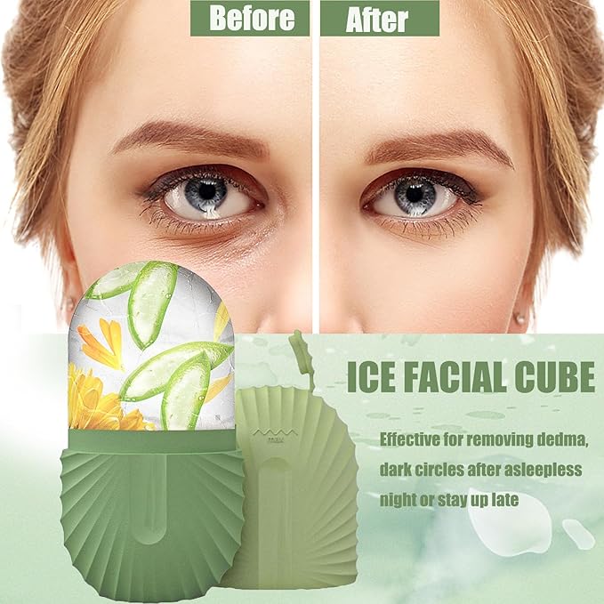 Ice Cube Roller Massager for Face and Eyes, Reusable Silicone Mold Face Massage Eye Facial Beauty Naturally Conditioning and Skin Care Tools, Ideal Gift for The Special Women You Love(Green)