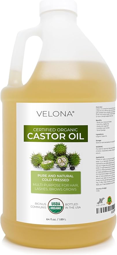 velona USDA Certified Organic Castor Oil - 64 fl oz | For Hair, Boost Eyelashes, Eyebrows | Cold pressed, Natural Oil, USP Grade | Hexane Free