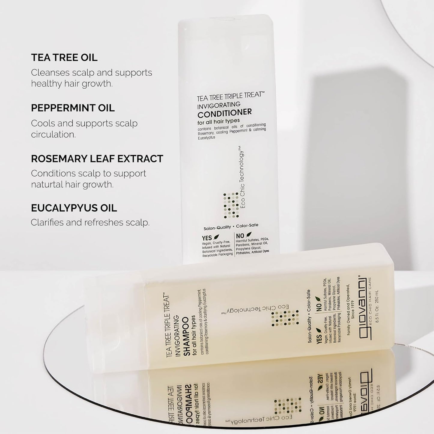 GIOVANNI Tea Tree Triple Treat Invigorating Shampoo & Conditioner Set - Cooling Peppermint, Eucalyptus, Rosemary, Helps Dry, Flaky Scalp, Salon Quality, Vegan, Cruelty Free, Paraben Free - 24 oz Each