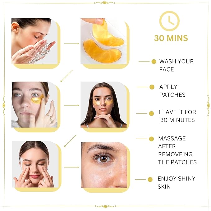 Green Cosmos. 30 Pairs 24k Gold Under Eye Patches, Gold Crystal Collagen Eye Mask, Dark Circles Treatments, Removes Under Eye Bags, Collagen Gel Pads for smooth skin, Eye Pads for puffiness