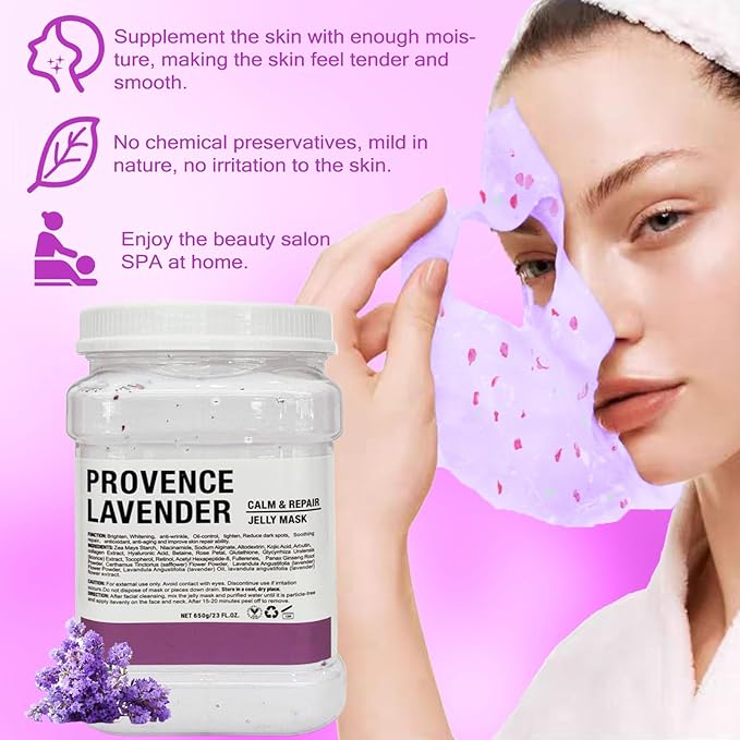 Jelly Mask for Facials Professional Natural Gel Face Masks, Hyaluronic acid Hydrating Rubber Mask Jar Face Mask SkinCare 23 Fl Oz (Lavender)