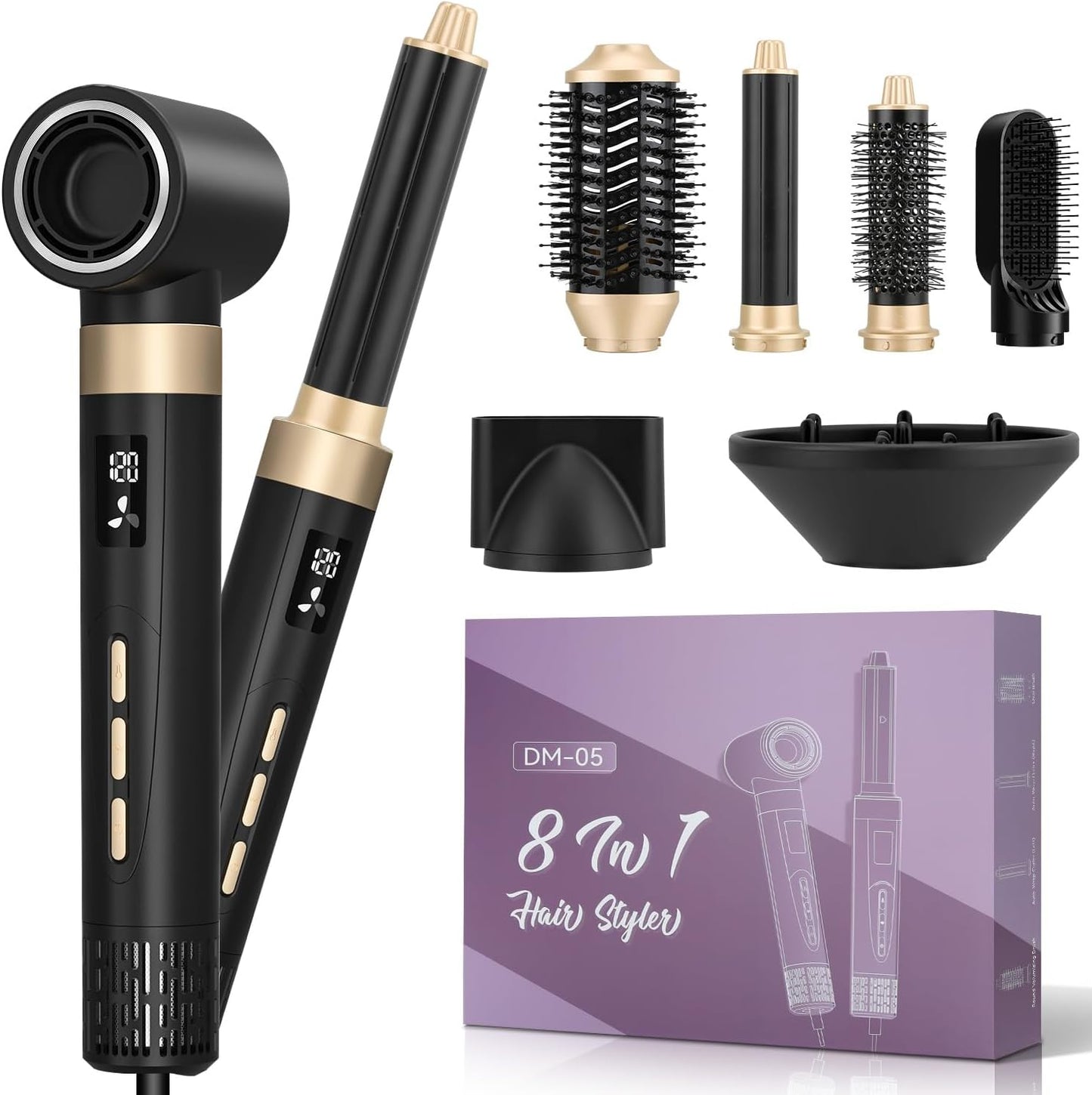 Hair Dryer Brush, 8 in 1 Professional Hot Air Styler, 110,000 RPM High-Speed, Fast Drying - NO Heat Damage Blow Dryer Brush for Curling, Volumizing, and Straightening