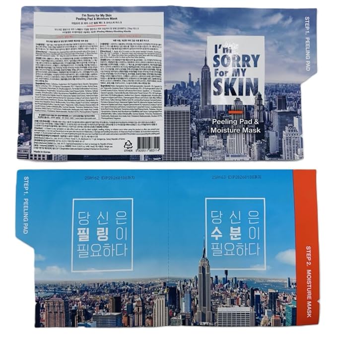 I'M SORRY FOR MY SKIN Peeling Pad & Moisture Mask, Korean Toner & Exfoliating Face Pads, Makeup Remover Cotton Rounds, Glass Skin Self Care Items, 2-Step Skin Care Travel Essentials Kit (Set of 3)