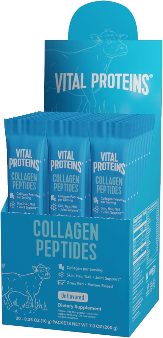 Vital Proteins Collagen Peptides Powder Travel Packs (20ct per Box) and Bovine Colostrum Supplement 90 Capsules