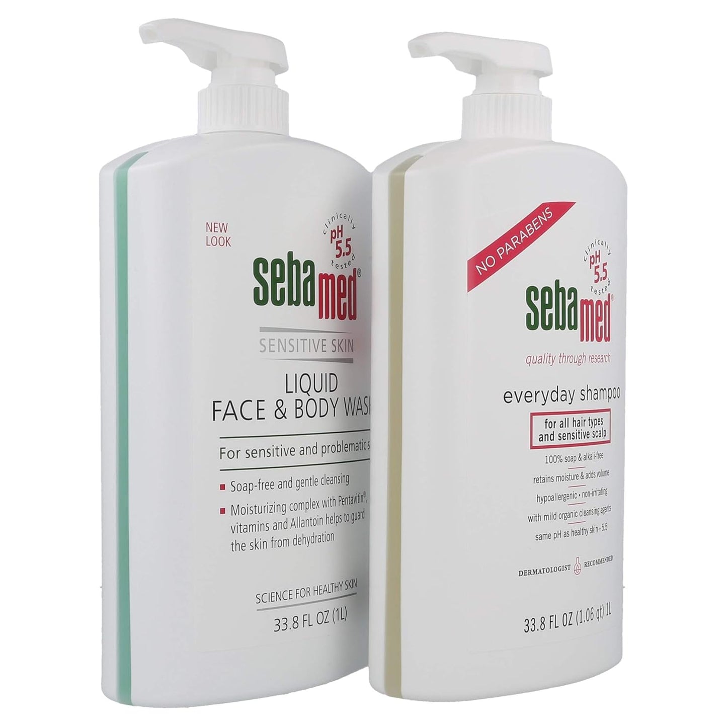 Sebamed Everyday Shampoo for All Hair Types and Sensitive Scalp (1 Liter) and Sebamed Liquid Face & Body Wash (1 Liter) Value Bundle Pack