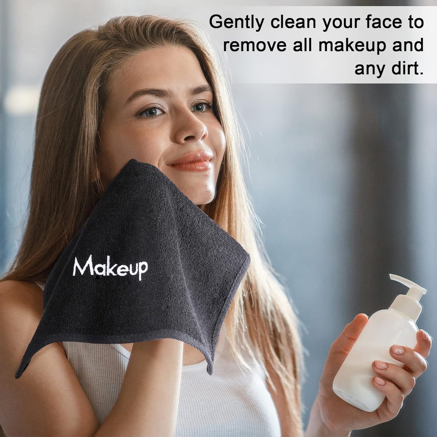 Chumia 72 Pcs Makeup Remover Cloths 13 x 13 Inch Makeup Towel Face Washcloths with Embroidery Black Reusable Washcloths Soft Cleansing Face Towel for Women