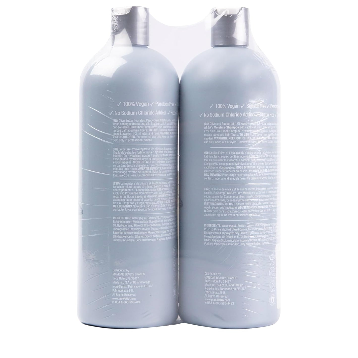 ABBA - Pure Moisture Shampoo & Conditioner Duo - Eliminates Frizz Cleanses, Hydrates & Strengthens Hair- Olive Butter & Peppermint Oil, 32 fl oz Each