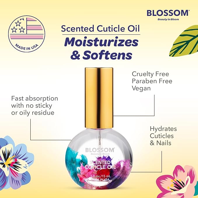 Blossom Cuticle Oil for Nails, Hydrating, Moisturizing, Scented Nail Oil Cuticle Care, Infused with Real Flowers, Made in USA, 0.75oz, 3 pack, Mini Gift Set, Lavender/Jasmine/Rose
