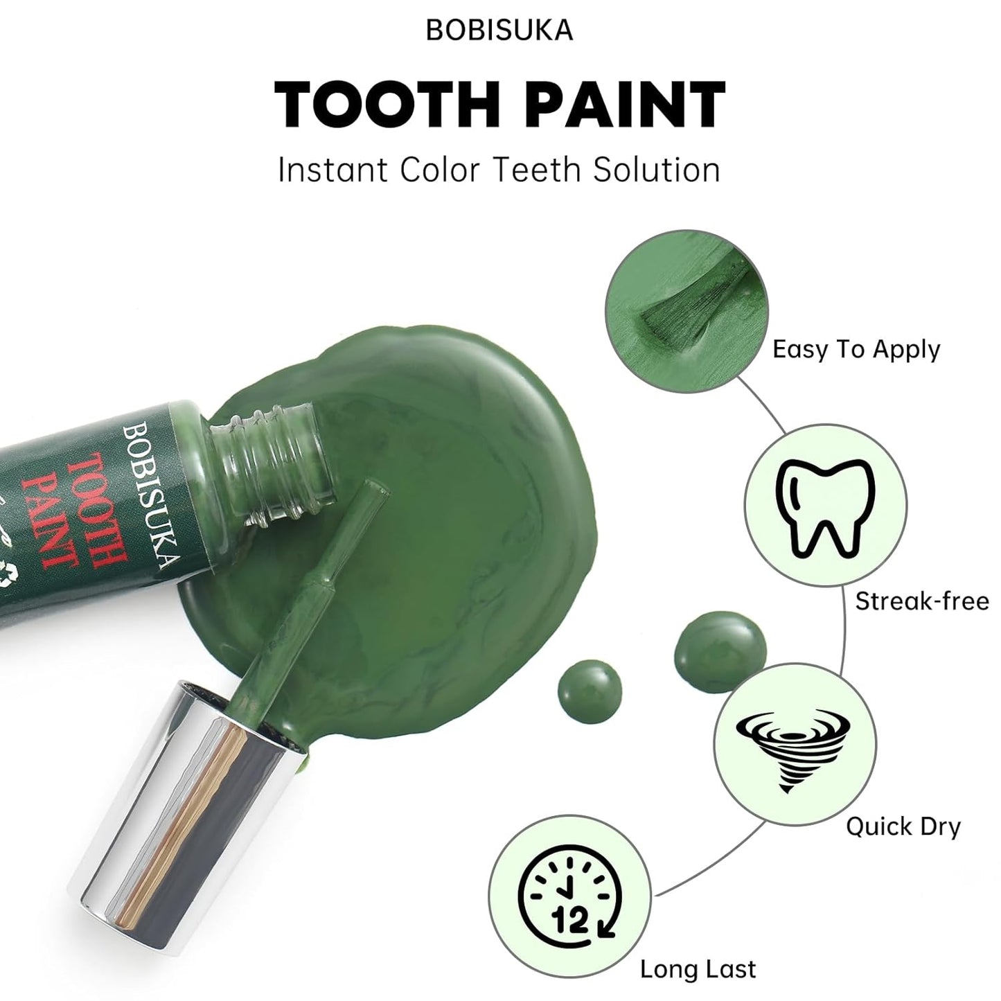 BOBISUKA Green Tooth Paint, Professional Green Teeth Makeup Solution - Safe, Quick Dry & Realistic, Perfect for Cosplay, Halloween Makeup, Theater, and Special Effects (5 ml)