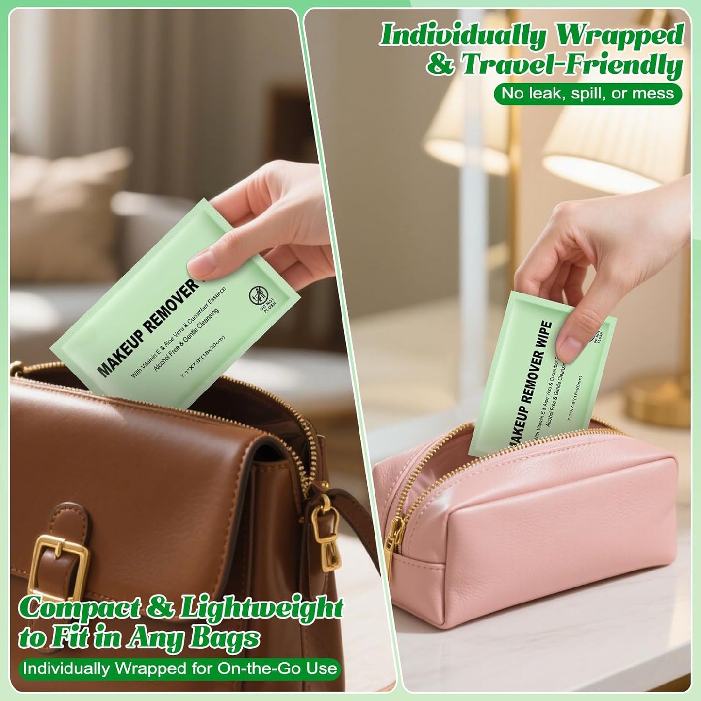 Makeup Remover Wipes Individually Wrapped, 120 Pcs Facial Cleansing Towelette Travel Size, Alcohol-Free, Gentle for Removing Makeup, Oil, Dirt