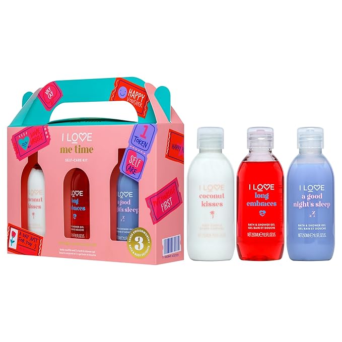 I LOVE Me Time Pamper Pack - Self Care Kit - At Home Spa Kit with Shower Gel and Body Souffle - Cherry, Lavender, and Coconut Fragrance - 3 pc (Pack of 2)