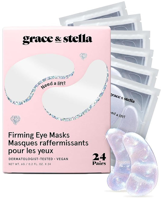 grace & stella Under Eye Patches with Peptides & Rice Extract - Firming Eye Masks for Dark Circles and Puffiness - Iridescent Eye Mask Patches for Firmer-Looking Skin - Vegan, Cruelty-Free, 24 Pairs