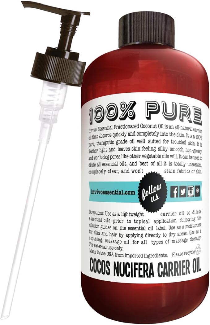 Fractionated Coconut Oil Premium Therapeutic Grade 16 Ounce Liquid Carrier Oil for Aromatherapy Relaxing Massage and Diluting Essential Oils with Pump and eBook