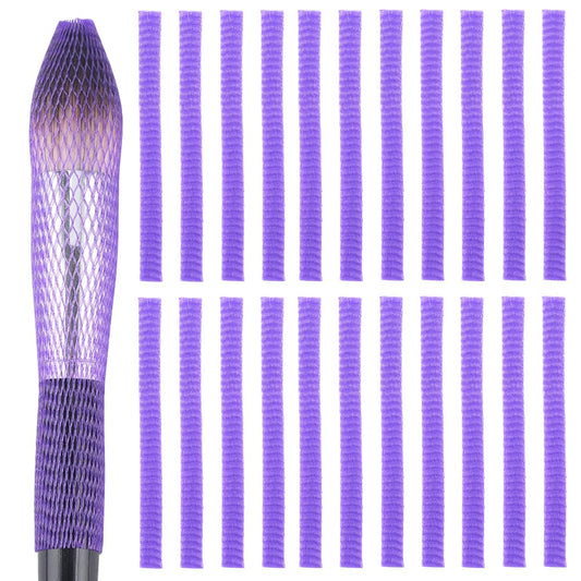 GORGECRAFT 100Pcs Makeup Brushes Pen Guard Protector 4.7 inch Purple Expandable Mesh Sleeve Covers Reusable Make Up Brushes Sheath Mesh Netting Protector Cover for Cosmetic Brushes Travel Paint Brush