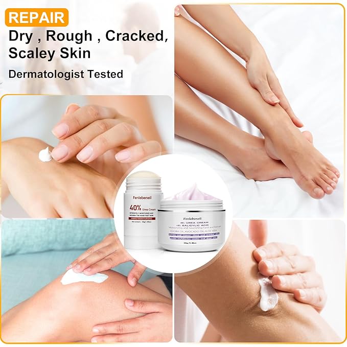 Urea Cream 40%，Urea Cream 42% Plus 2% Salicylic Acid Maximum Strength For Feet,Foot Cream for Dry Cracked Heels Feet Knees Elbows Hand，Travel and Home Foot Care Kit，Foot Heel，Gift Pack