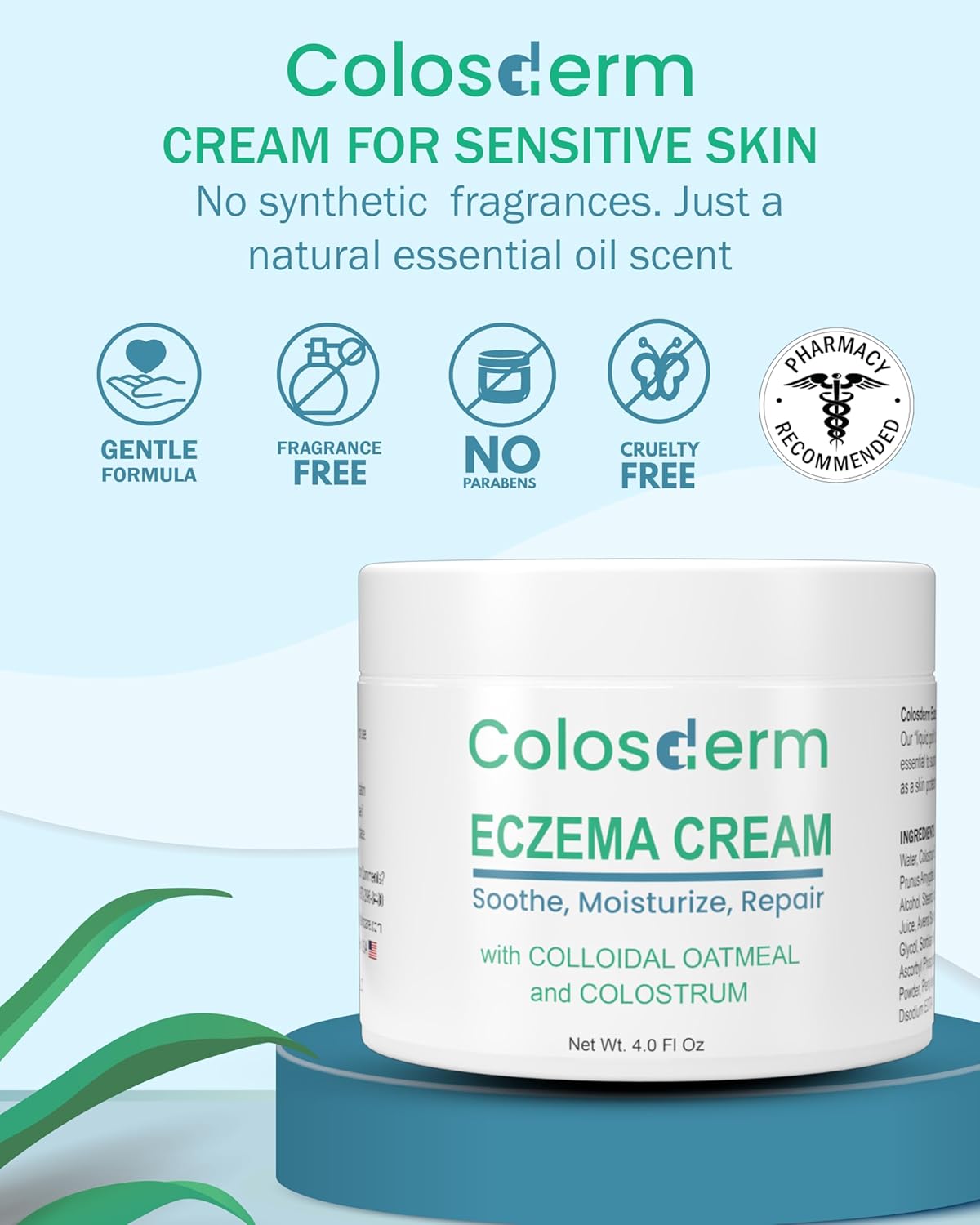 Eczema Cream for Kids & Adults, Colloidal Oatmeal & Colostrum Daily Moisturizing Body Lotion for Sensitive Skin, Soothing Eczema Treatment Relief for Dry & Itchy Skin, Steroid- & Fragrance-Free, 4 oz