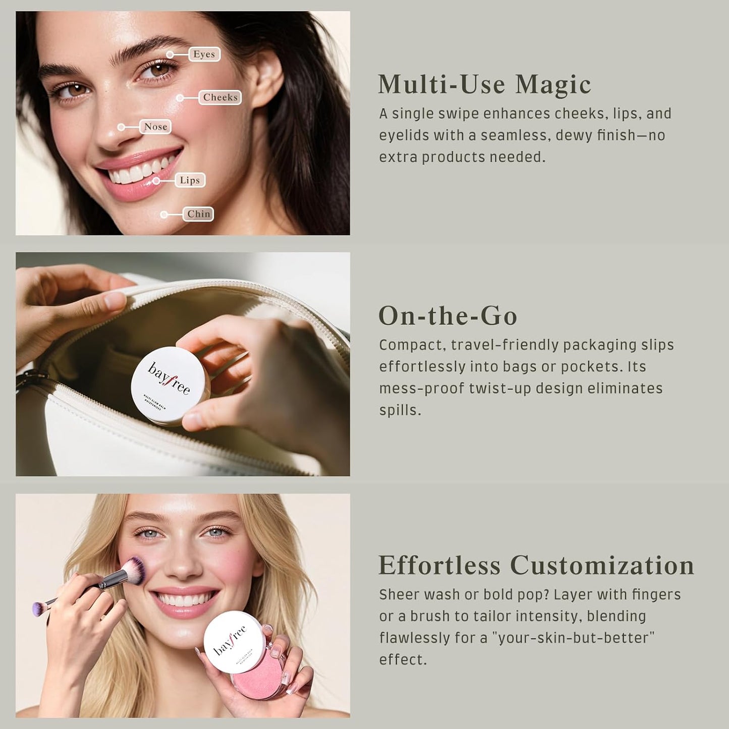 bayfree Multi Glow Balm, Cream Blush for Cheeks, Blush Balm Face Makeup, Radiant Finish, Hydrating, Creamy, Lightweight & Blendable Color, Face Makeup, 0.63 Oz (Peony Garden)