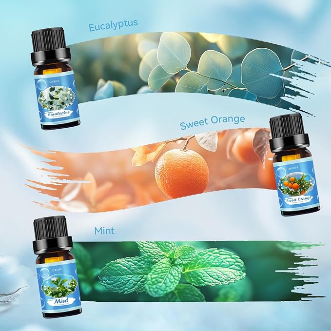 Clean Essential Oils Set for Diffuser & Candle Making | 6 Pack Premium Aromatherapy Oils Gift Set - Lavender, Eucalyptus, Mint, Sweet Orange, Lemongrass, Clean Cotton for Home, Relaxation & DIY