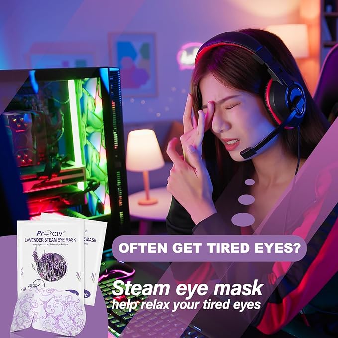 ProCIV FSA/HSA Eligible 16 Packs Steam Eye Masks for Dry Eyes Self Heated Eye Mask Disposable Sleep Mask Soothing Headache Relief Dry,Hot Warm Compress for Stress Relief Relief Eye Fatigue, Spa Gifts