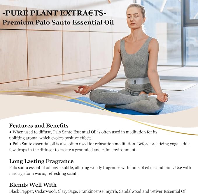 Palo Santo Essential Oil 118mL Pure Palo Santo Oil Premium Essential Oil with Glass Dropper for Diffuser, Soap Candle Making - 4Fl. Oz