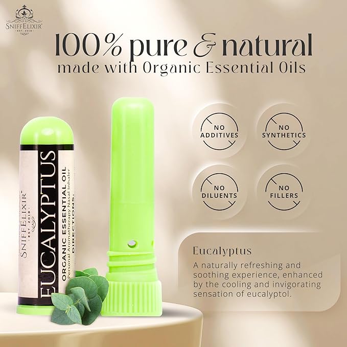 Eucalyptus Inhaler for Adults - 1 Pack Eucalyptus Nasal Inhaler with Essential Oils, Natural Aromatherapy Nasal Stick Inhaler for Breathing, Portable Nasal Inhalers for Aromatherapy Stick