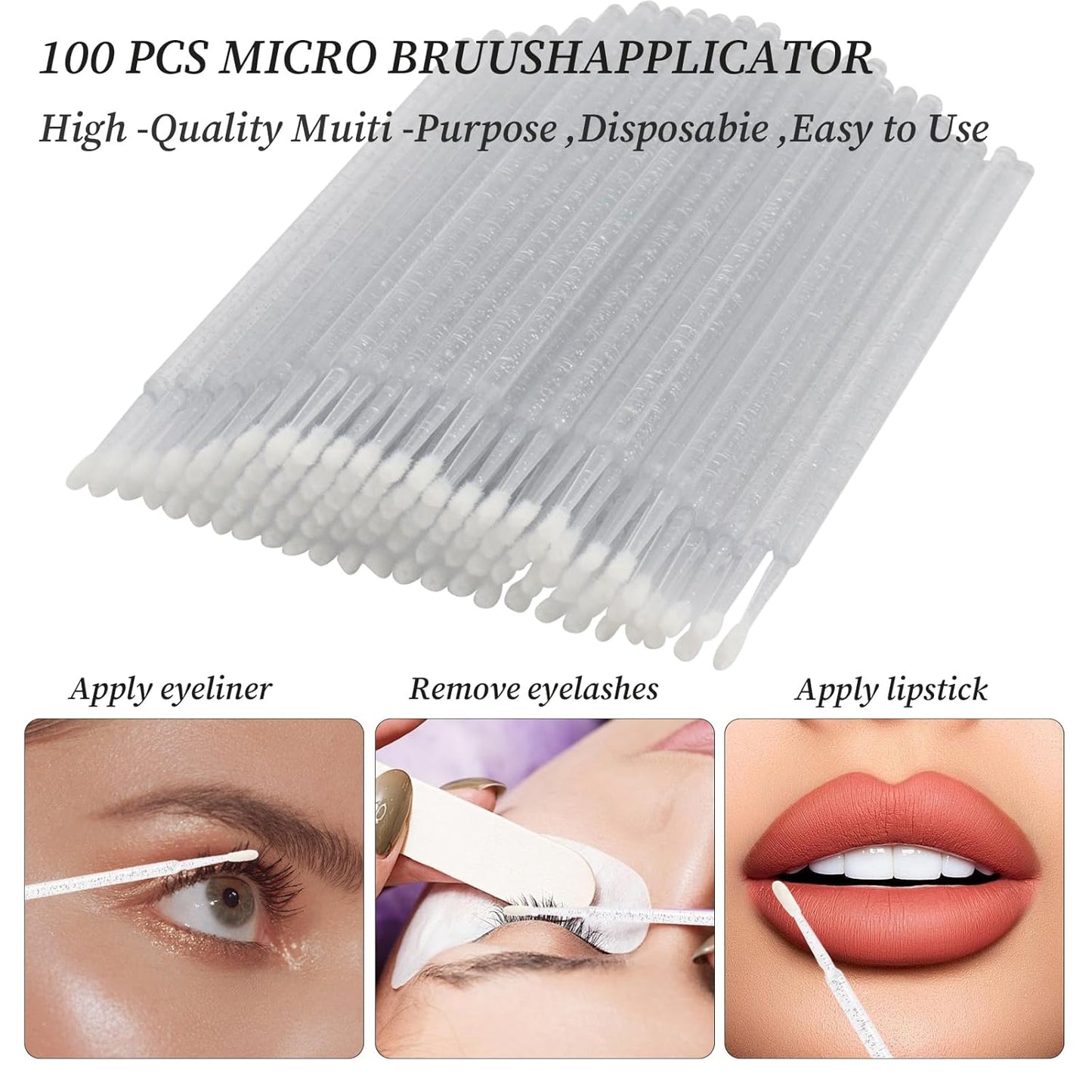 300 PCS Eyelash Extension Supplies Kit, Disposable Lash Spoolies Brushes Micro Swab Brushes Mascara Wand Lip Brushes for Eyelash Extension Tattoo Lipstick Applicator（White Rainbow）