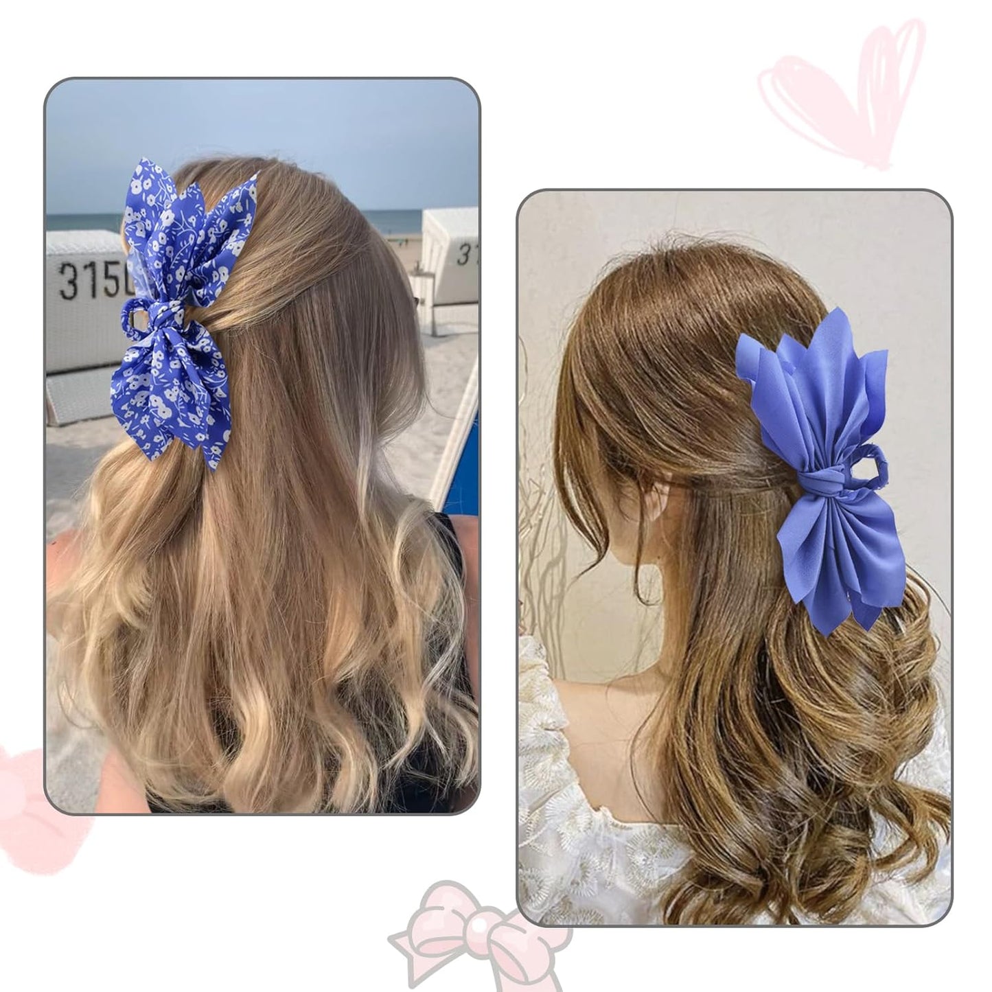 Bow Claw Clips Bow Hair Clips 2PC Blue Big Hair Bows for Women Butterfly Styling Large Hair Clips for Thick Hair for Girls Hair Accessories for Teen