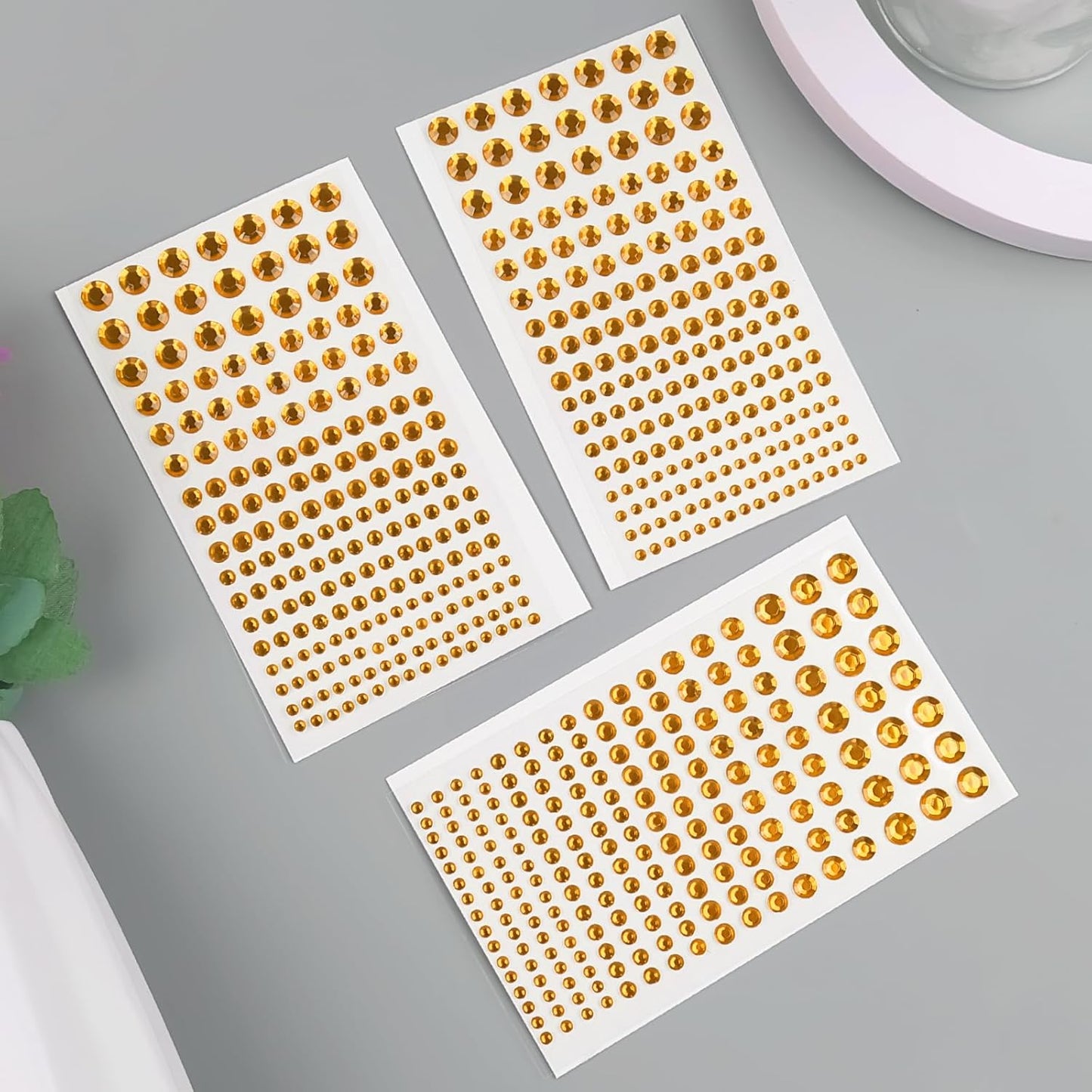 591pcs Face Gems Hair Gems Pearls, Self-Adhesive Face Jewels Eye Rhinestones 3/4/5/6/8 mm Face Gem Stick on, Halloween Makeup Gems Rave Accessories for Face Eyes Body Makeup (12.Gold)