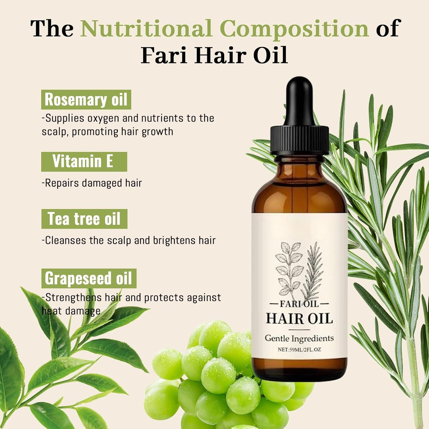 Hair Growth Oil, Botanical Scalp Oil with Herbal Infusion, Nourishes Damaged Hair, Prevents Hair Loss, Plant-Based Formula for All Hair Types – 2oz (1PCS)