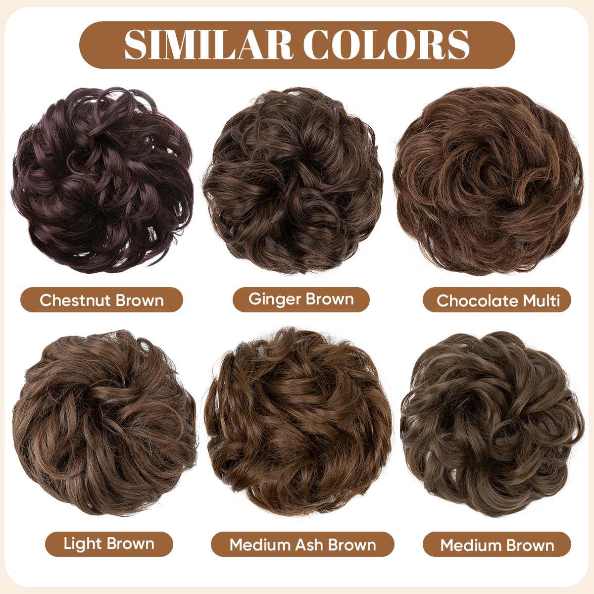 CJL HAIR Large Messy Bun Hair Piece Wavy Curly Scrunchies Synthetic Chignon Ponytail Hair Extensions Thick Updo Hairpieces for Women Ginger Brown