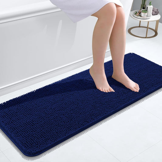 OLANLY Bathroom Rugs 47x17, Extra Soft Absorbent Chenille Bath Rugs, Rubber Backing Quick Dry, Machine Washable Bath Mats for Bathroom Floor, Tub and Shower, Home Decor Accessories, Navy