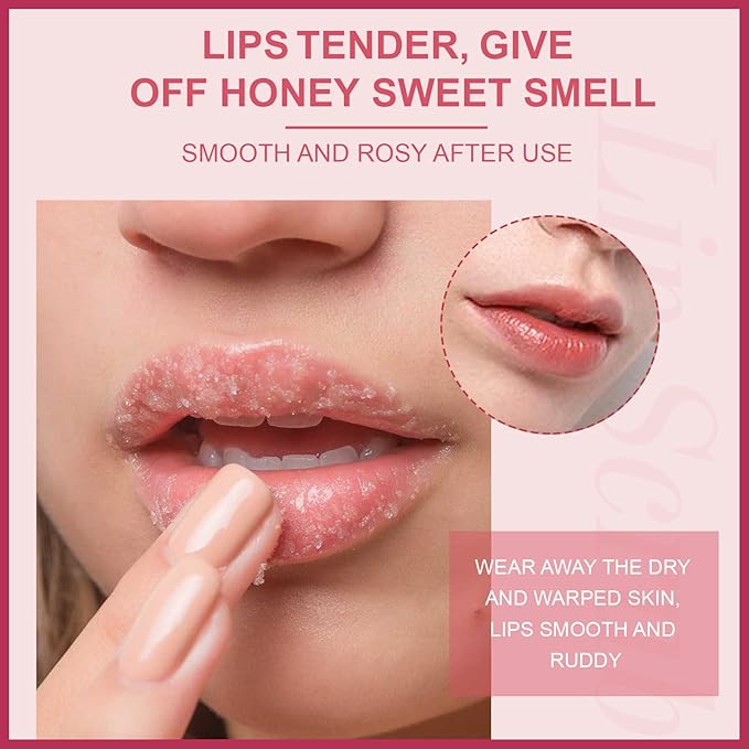 MIELIKKI Lip Scrub, Lip Scrubs Exfoliator, Sugar Lip Polish, Lip Exfoliator Scrubber for Chapped and Dry Lips, Lip Moisturizer, Lip Care Products, Strawberry