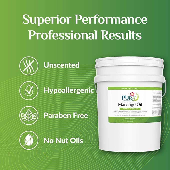 5 Gallon Herbal Massage Oil, Hypoallergenic Formula for Muscle Relief, Professional Deep Tissue, Unscented for Physical Therapy and Muscle Recovery, Hydrating, Skin Restoring
