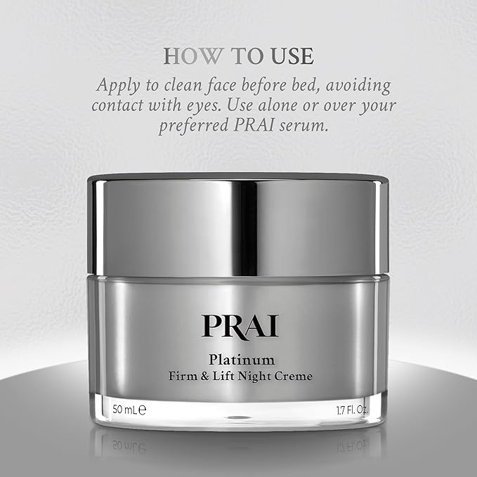 PRAI Beauty Platinum Firm & Lift Night Creme, Anti-Aging and Hydrating Night Face Moisturizer for Women, Hydrating and Revitalizing Night Cream, Overnight Face Lotion, 1.7 Oz