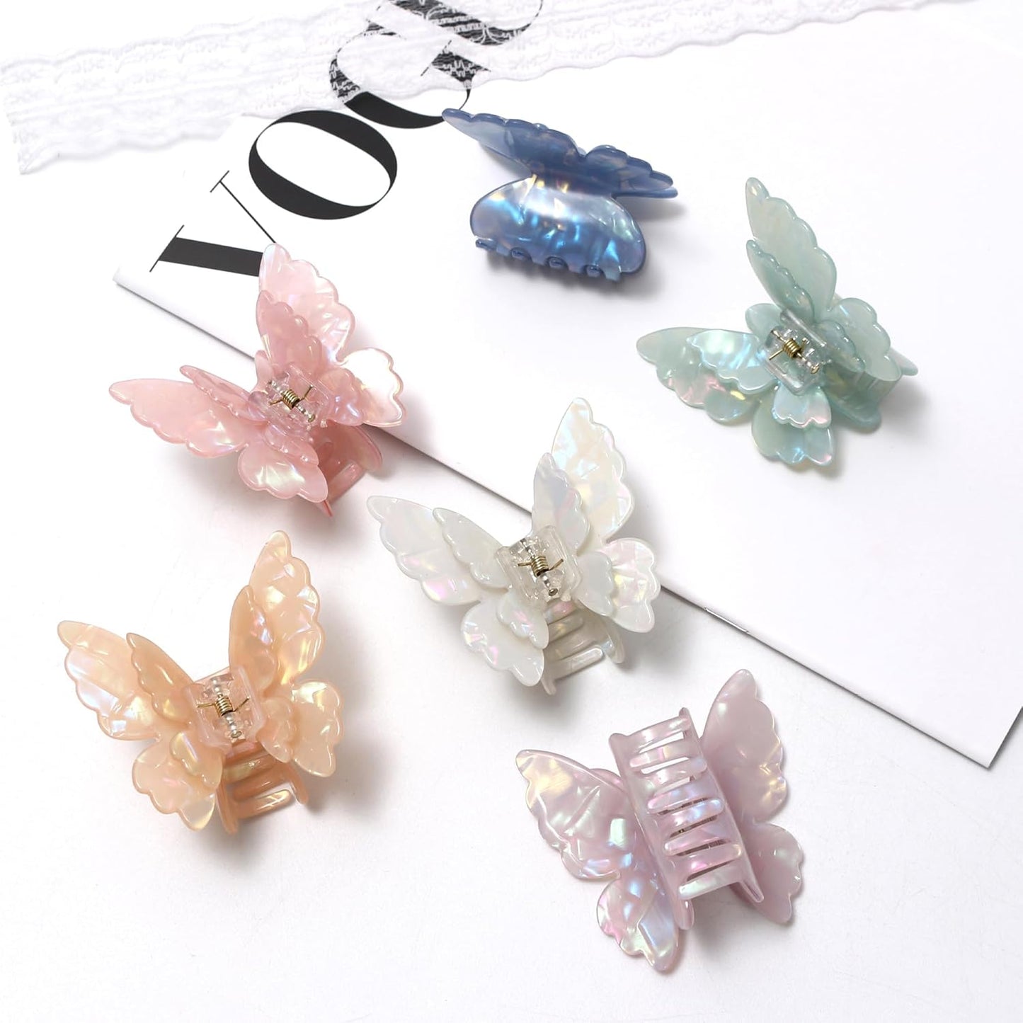 3 Packs Butterfly Hair Clips Acetate Tortoise Shell Non-Slip Jaw Clips 2.5inch, Beautiful Butterfly Hair Accessories for Girls and Women(Mixed color, White, Blue, Pink)