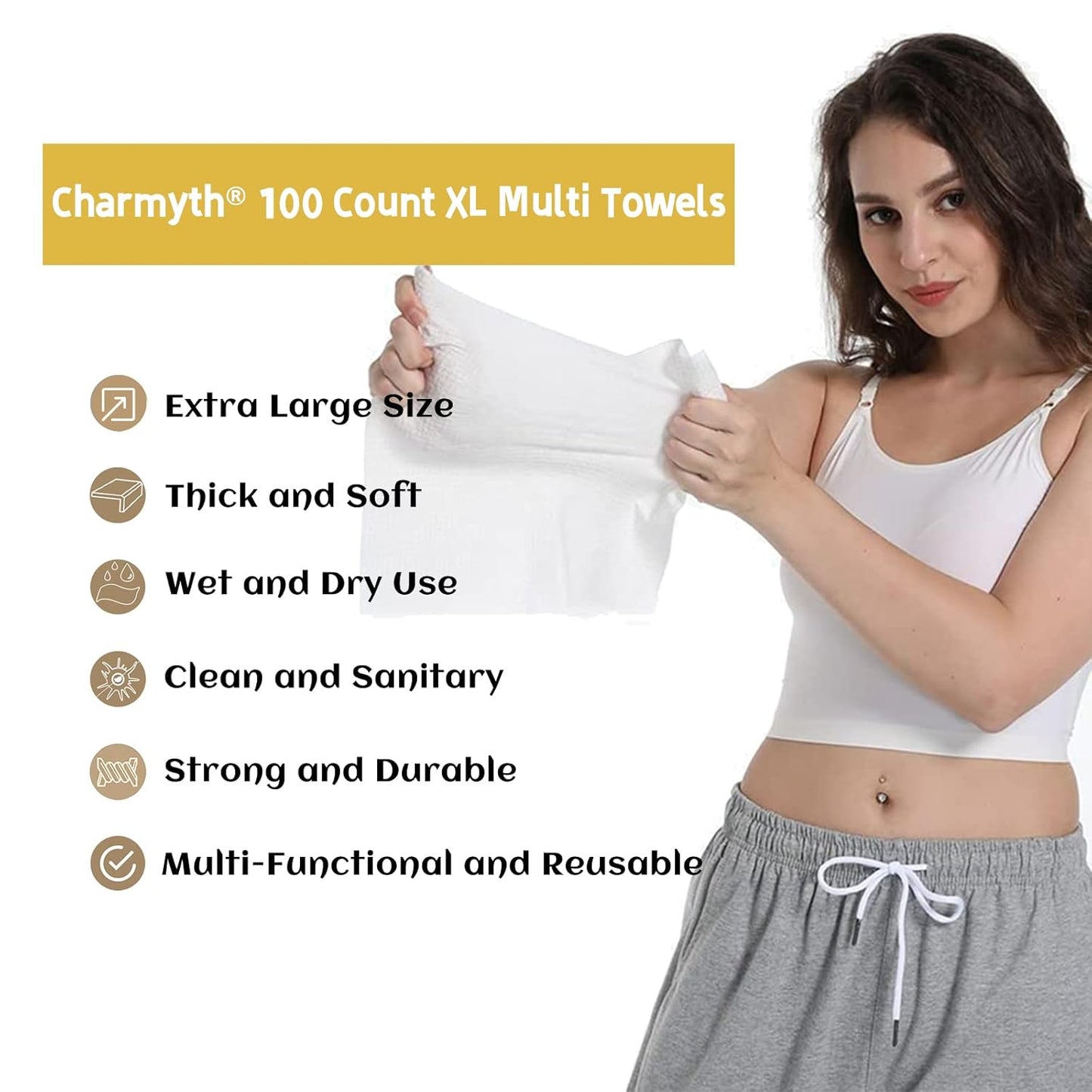 Disposable Face Towels XL 100 Count - Extra Thick Soft Makeup Remover Wipes for Sensitive Skin Degradable Facial Cleansing Towels