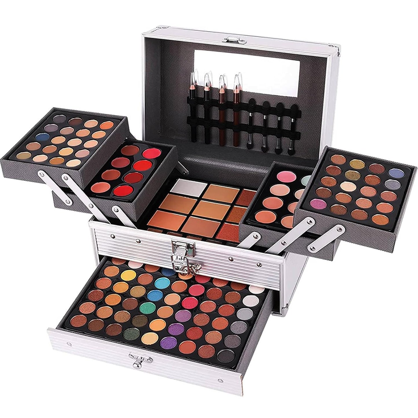 132 Color All In One Makeup Kit,Professional Makeup Case,Makeup Set for Teen Girls,Makeup Palette,Multicolor Eyeshadow Kit(006N2-Silver)