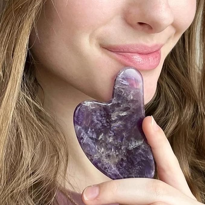 ROSELYNBOUTIQUE Gua Sha Facial Tools & Face Roller for Wrinkless Natural Skincare Tool Jade Roller Guasha Tool for Face (Amethyst)