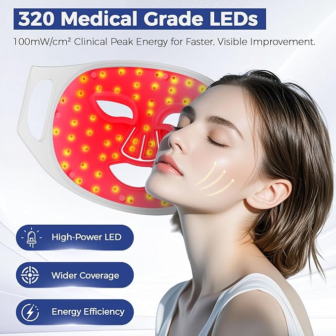 Red Light Therapy for Face, Advanced LED Face Mask Light Therapy, Red Light Therapy Mask - Red, Blue & Infrared Light Therapy for Acne, Wrinkles & Skin Rejuvenation | Enhanced Eye Protection