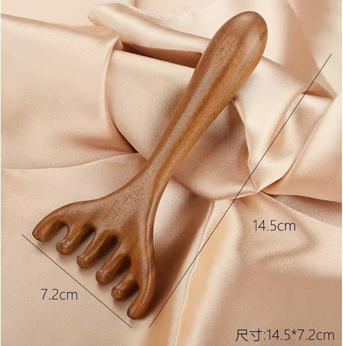 Golden Sandalwood Massager Tool Eye Massage Device Scalp Gua Sha Wooden Comb Forehead Massage Tools with Gift Box (6 Claws)