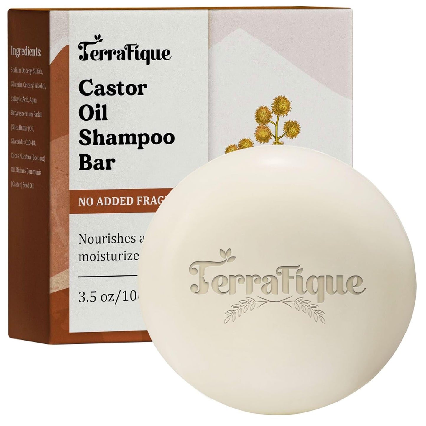 Castor Oil Shampoo Bar - No Added Fragrance - Solid Shampoo for Thinning Hair - Men and Women - 3.5 Oz - Pack of 1