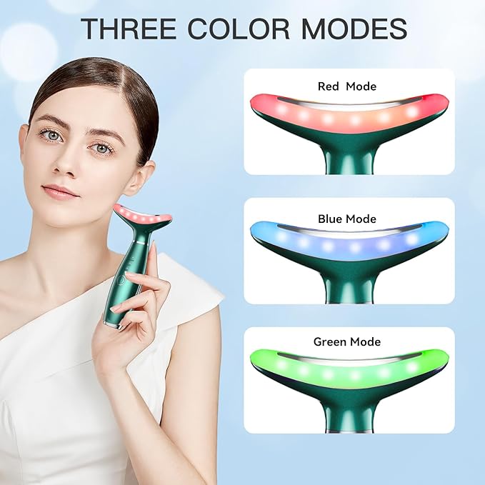 Neck Face Massager, Skin Care Face Massage Tool, 3-in-1 Facial Massager, Face Sculpting Tool with Thermals, Vibration (Green)