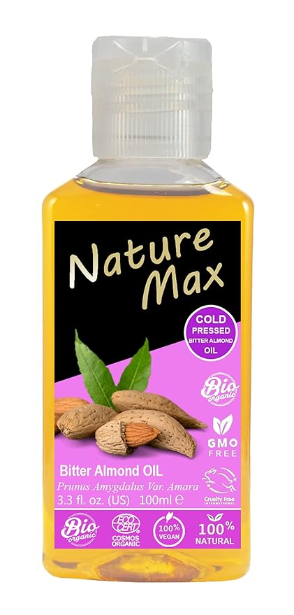 (1Pack = 3.38 oz / 100 ml) Nature Max Bitter Almond Oil Natural Undiluted Pure For Hair Skin Care Skincare Facial Body & Cold Pressed Premium زيت اللوز المر