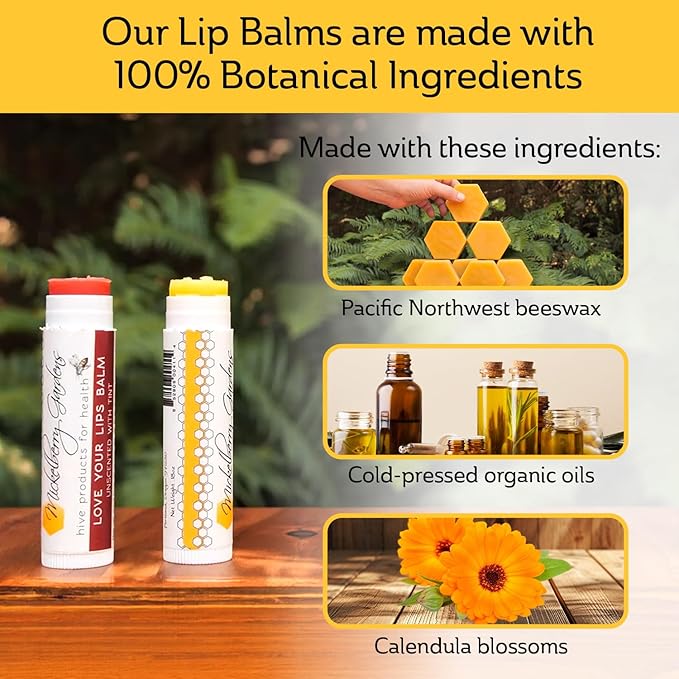 Mickelberry Gardens Love Your Lips All-Natural Organic Beeswax Lip Balm – Hydrating, Healing, and Moisturizing Chapstick for Men, Women, and Kids (2 Pack, Clear)