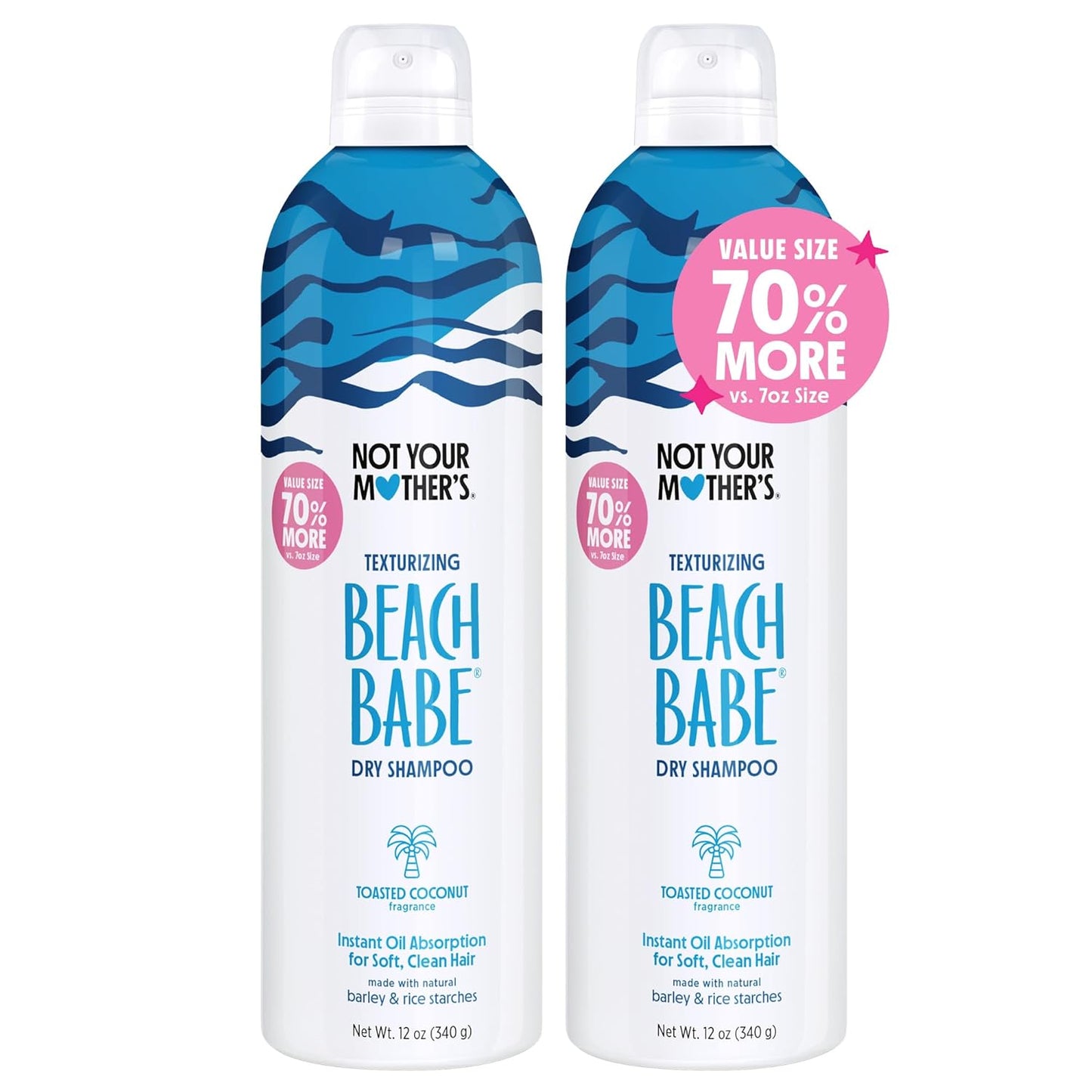 Not Your Mother's Value Pack Beach Babe Jumbo Dry Shampoo (2-Pack) - 12 oz Each - 70% More to Instantly Absorb Oil and Create Effortless Sea-Tossed Texture - Toasted Coconut - For All Hair Types